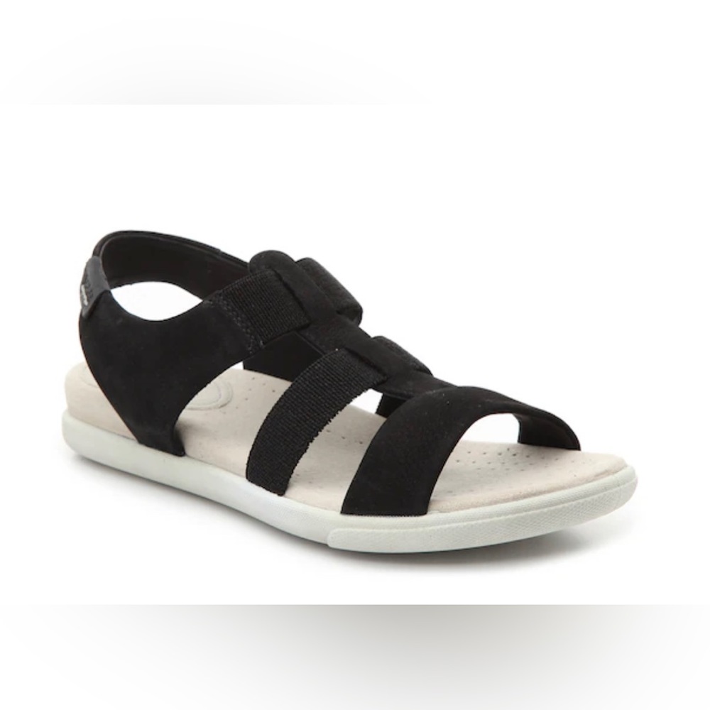 ECCO Damara Elastic Strap Sandal Black Nubuck Leather Cushioned Size 42